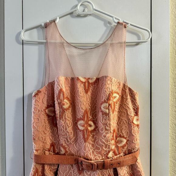 Anthropologie Eva Franco Peach Blossom Belted Dress A-line Embroidered Size 6 - Picture 5 of 13